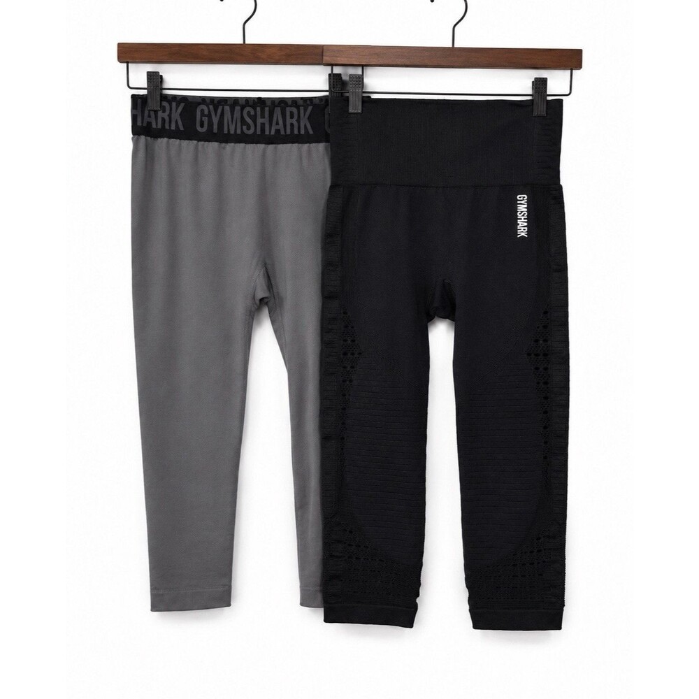 Gymshark GSHQ High Waist Stretch Knit Leggings Logo Black/Gray Solid Size S